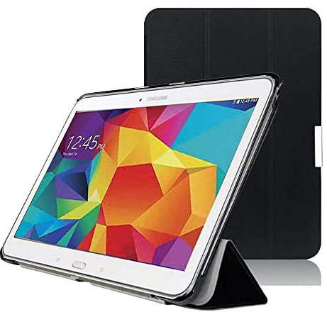 Custodia per Samsung Galaxy Tab 4 10.1 SM-T530 SM-T531 SM-T535 Business Intelligence Tripla Classica Smart Tablet Custodia In Pelle PU Con Auto Sleep/Wake (nero)