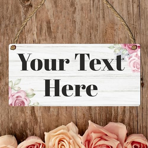 Personalised Hanging House Sign - Gift for Christmas, Anniversary, Wedding, Birthday, Father's Day - Custom Couple Garden Sign - 10 Designs (Mdf Wood Indoor Use Only 19cm x 9cm, Rose Design)