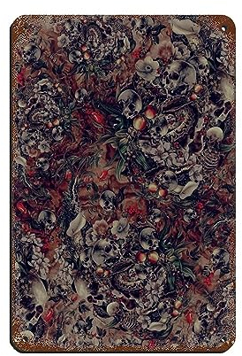 KOURT Blumen und Totenköpfe Leben und Tod Sull Storm Retro Poster Metall Blechschild Chic Kunst Retro Eisen Malerei Bar Menschen Höhle Cafe Familie Garage Poster Wanddekoration 20 x 30 cm