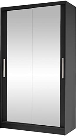 Mirjan24 Kleiderschrank Margite VII mit 2 Spiegel, Kleiderstange und 5 Fächer, Schlafzimmerschrank, Flurschrank, Garderobenschrank, Schwebetürenschrank (schwarz)