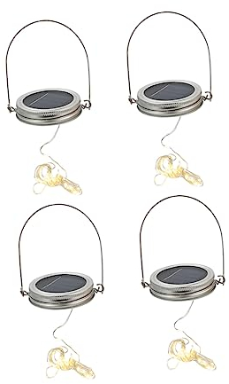 OSALADI 4Sätze Solar Jar Deckellichter mit LED Lichterkette für Außenbereich Hängende Fairy Lights für Garten Terrasse Balkon und Mehr