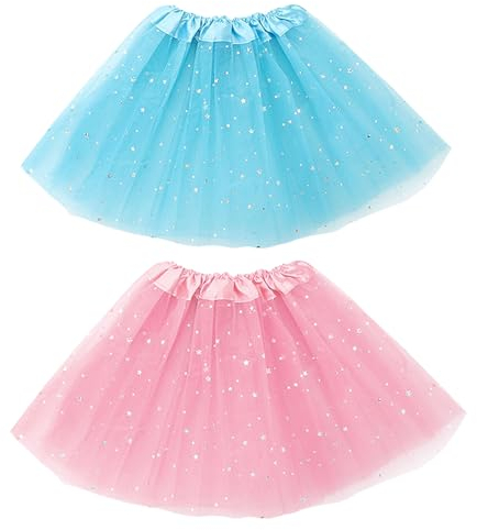 EUPSIIU 2 Pezzi Gonna a Tutù per Ragazze Bambina, 3 Layered Tulle Bubble Balletto, Principessa Con Paillettes Stellate, Plissettato Sottogonna