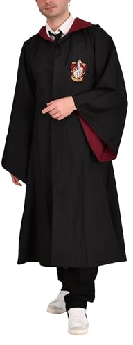 Elbenwald Harry Potter Gryffindor Robe - Kostümumhang für Zauberer und Hexen von Hogwarts - Umhang für Cosplay Events Halloween Karneval in Schwarz Rot - XL