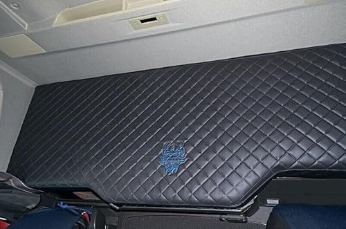 Pritschenabdeckung kompatibel mit VOLVO FH4, FH5 - ECO LEDER SCHWARZ & BLAUEN NÄHTEN