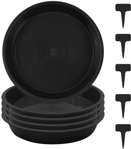 FANWINKJ 5pcs Plant Saucers, Plant Pot Saucers, Plastic Plant Saucer, Garden Saucers Trays, Round Plant Trays for Indoor/Outdoor Prevent Water Leakage(Black,17cm)