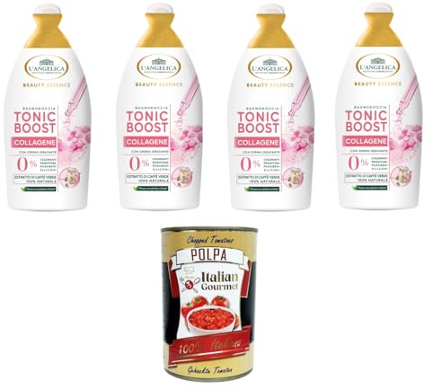 Italian Gourmet Beauty Essence bagnoschiuma Kollagen Duschgel 4 x 520ml | Con estratto di caffè verde, Tonic Boost Pflege per la doccia, profumo, Gesamtnettogewicht 2,08 L + Kostenlos Polpa 400g