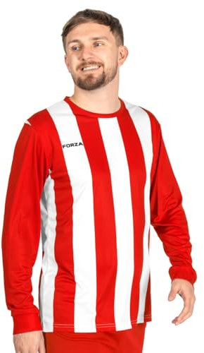 FORZA Men’s Striped Long Sleeve Jersey Shirt [XS-XXL] – Premium Long Sleeve Football T-Shirts Jersey | 5 Stripe Colour Options (UK, Alpha, L, Regular, Regular, Red and White)