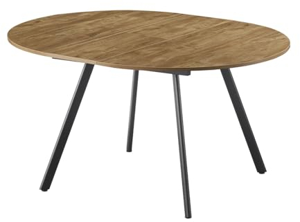 B&D home® runder Esstisch Till, ausziehbar 120–150 cm mit Butterfly-Einlage, 4–6 Personen, Tischplatte in Wildeiche Optik, Metallgestell schwarz, moderner Küchentisch/Esszimmertisch