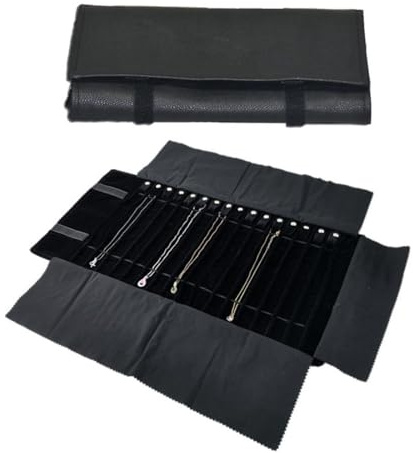 Generico Borsa a Rullo per Organizer per Gioielli, Rotolo Pieghevole per Gioielliere Grande capacità e Pratico Portatile,per più Collane, Grigio,Flannel