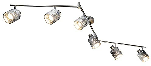 GLOBO Deckenlampe Deckenleuchte 6 flammig Spotleiste schwenkbar Wohnzimmerleuchte, Metall Samt silber, 6x E14 LxH 145x18 cm
