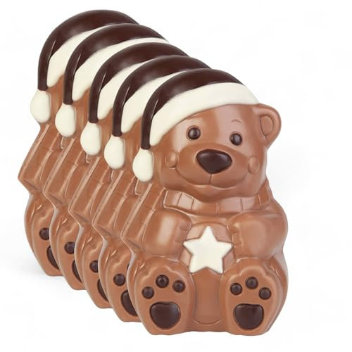 schenken-24 5 x 80 gr. Schokofigur, Teddy-Bär mit Mütze