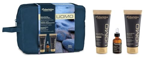 L'Erboristica Athena's - Cofanetto Uomo | Balsamo Dopobarba 100 ml, Siero Viso 30 ml e Shampoo Doccia energizzante e rinvigorente. Made in Italy