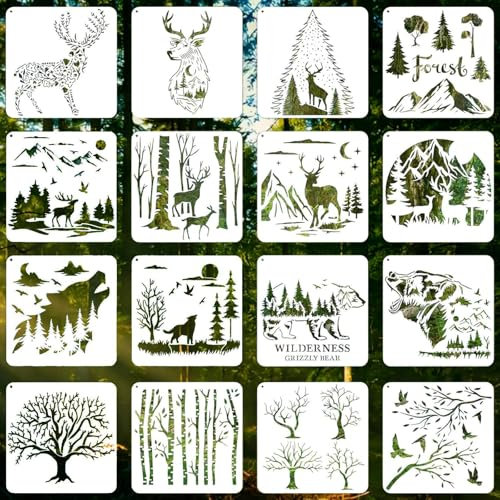 Guyode Lot de 16 pochoirs pour peinture artisanale réutilisable, modèles nature perforés, enfants scrapbooking (Animal)