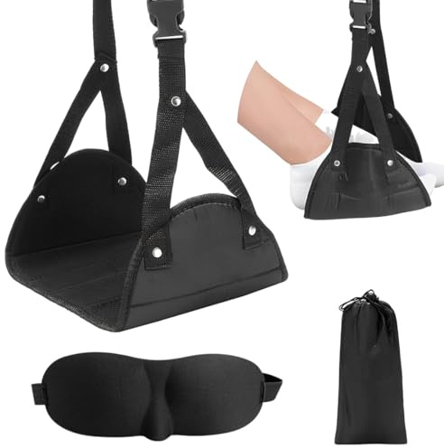 QOCUILC Repose-pieds avion avec hamac et masque pour les yeux – Coussin mémoire réglable, accessoire de voyage portable pour un confort optimal en avion