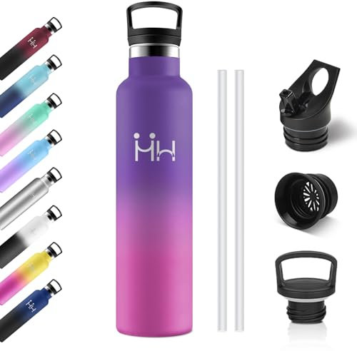 Gourde Isotherme 1L, Bouteille Isotherme en Acier Inoxydable, Anti-Fuite, Bouteille d'eau sans BPA, Gourde Inox avec Paille, Réutilisable, Gourde Sport pour Enfant, Adultes, Cyclisme, Alpinisme