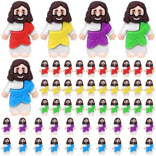 WWmily 50 Pcs Mini Jesus Figures Religious Tiny Rubber Jesus Figurine Cute Doll to Hide and Seek Church Favors Gifts for Sunday School Baptism Activities Party Supplies