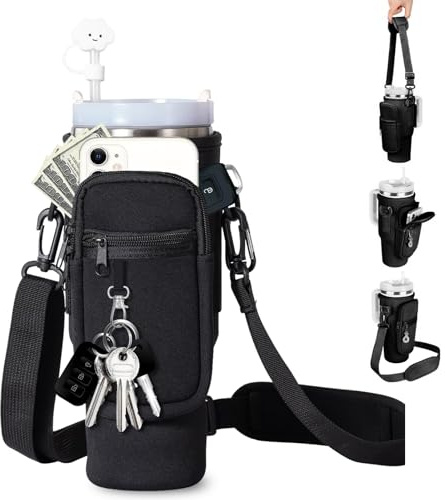 MPXEAVG 40oz Stanley Cup Accessori, Porta Borraccia Tracolla per Stanley, Accessori Stanley Cup, con Scomparto per Cellulare e Tracolla Regolabile, per Escursioni, Corsa, Ciclismo