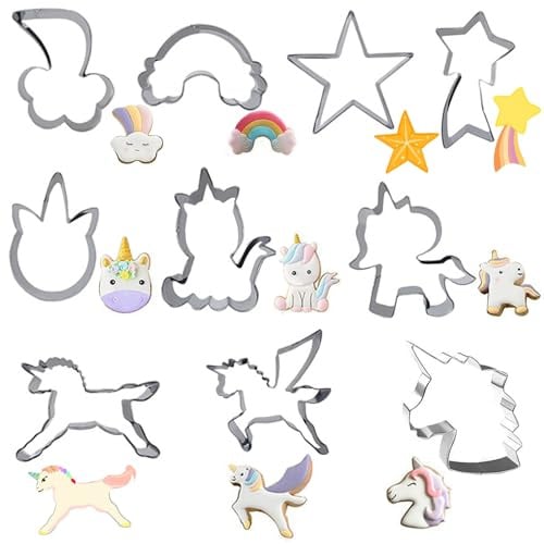 Guyode 10 Stück Ausstechformen, Einhorn Stern Plätzchen Ausstecher | aus Edelstahl, DIY Fondant, für Kinder