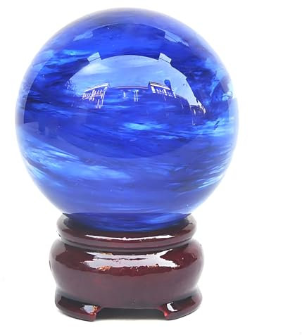 NHDVDVAV Wunderschöne Blaue, klare Schmelzquarz-Kristallkugel mit Ständer für Meditation, Heilung, Wahrsagekugel, Wohndekoration, Fengshui, Fotografie-Requisite,7cm