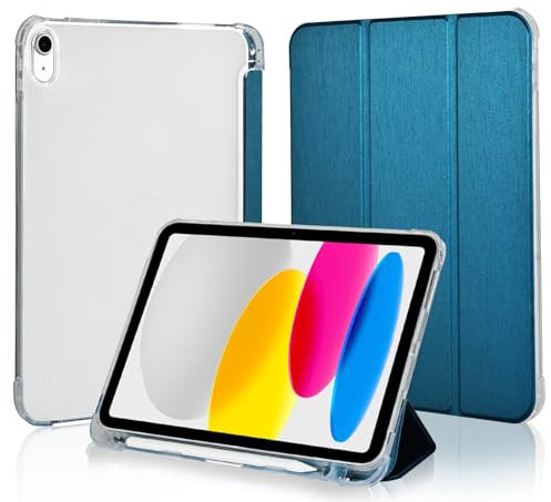4UBonLife Cover per iPad (A16) 11ª Generazione 11 2025/iPad 10ª Generazione 10,9 Pollici 2022 con Portapenne, Custodia Protettiva Sottile Leggero, Case Retro Traslucido in Morbido TPU, Blu Pavone