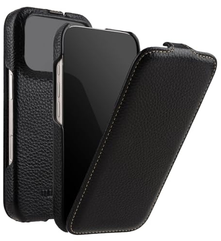 Mobiskin Hülle für iPhone 17 PRO (6,3 Zoll), Flip Case, Schwarz | Handyhülle mit beschichtetem Leder, Schutzhülle kompatibel mit MagSafe, Handy-Tasche, Slim Cover, dünn, vertikal klappbar