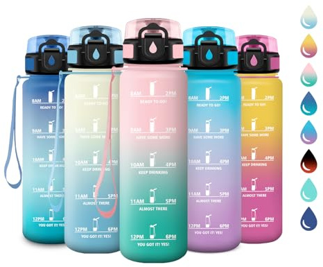 Gourde Sport 500ml, Gourde avec Filtre sans BPA, Bouteille d'eau de Motivation avec Marqueur de Temps, Étanche et Réutilisable, Bouteille Réutilisable pour l'école, Sport, Bureau, Yoga, Camping