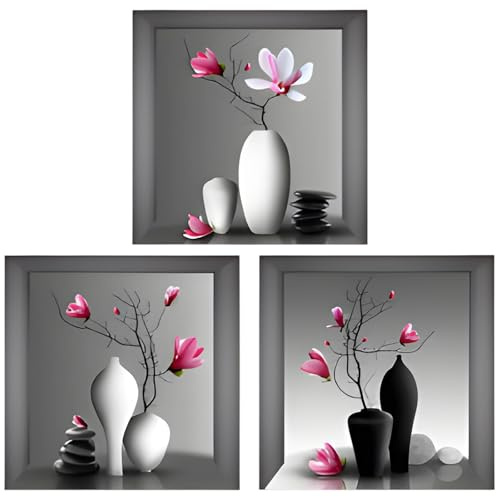 PDirat 3 Stück Wandtattoo, 30x30cm 3D Vase Aufkleber, Vasen Wandtattoo FüR Wohnzimmer FüR Schlafzimmer Wohnzimmer Kinderzimmer, Hotels Und Zum Abdecken BeschäDigter WäNde