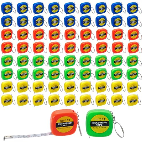 INTERWARM 88 x Kleiner Maßband Schlüsselanhänger. 1 m Langes Einziehbares Mini Maßband Mit Stahlringen Taschenmessung Zum Füllen von Preistüten DIY Projekten Büro Und Heimgebrauch 4 Farben