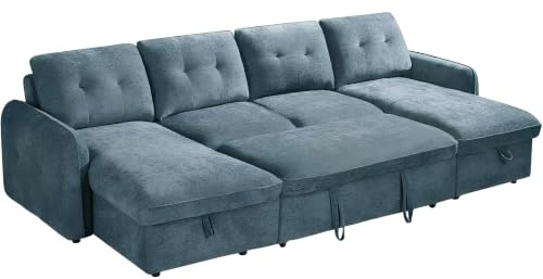 Beehive Furniture Marlowe - U-Shaped Corner Sofa Bed - Blue Upholstered Large Family Couch | Setup Included | Built to Last (U-Shaped Corner Sofa Bed)