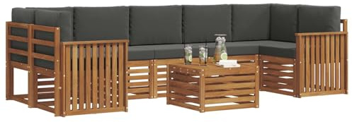 vidaXL Sofagarnituren 8 pcs Natur und Anthrazit Massivholz Akazie, Elegantes Garten-Sofa, modernes Lounge-Set für draußen, langlebige Terrasse, gemütliche Sitzmöbel