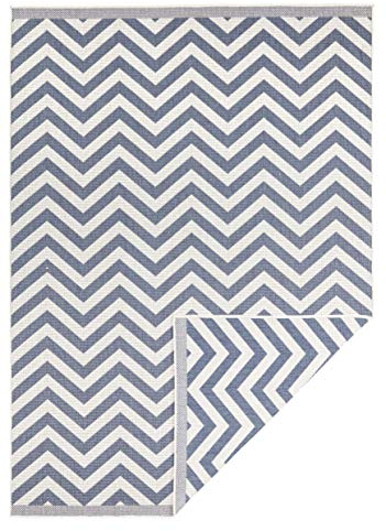 NORTHRUGS In- und Outdoor Teppich Palma 120x170cm - Wendeteppich Wetterfest Modernes Design Zick-Zack Muster Läufer für Balkon Terrasse Garten Wintergarten Wohnzimmerteppich Wasserfest in Blau Creme