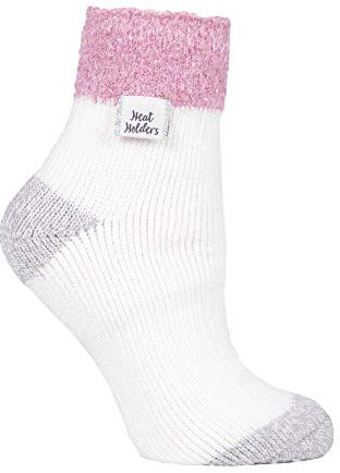 HEAT HOLDERS - Ladies Thick Soft Cute Fleece Lined Low Cut Ankle Winter Thermal Sleep Socks (4-8 uk, Cream (S Feather))