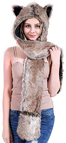 Ulalaza 3-in-1-Funktion Tiermütze, Kunstfell, Einheitsgröße, Damen & Mädchen