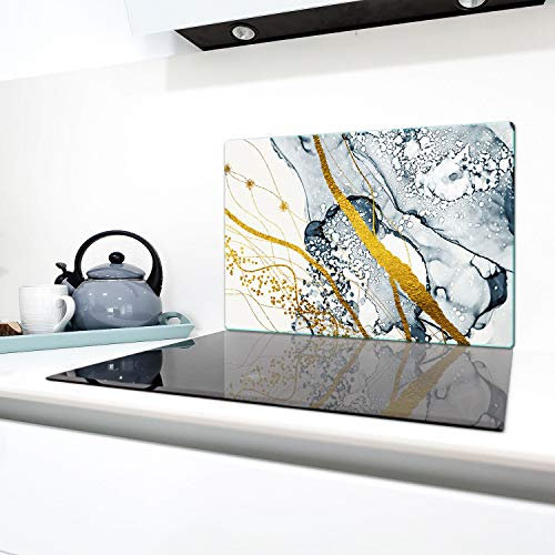 QTA - Copri piano cottura 80 x 52 cm copertura per piano cottura in vetroceramica 1 pezzo universale a induzione per piastre di cottura paraspruzzi tagliere in vetro temprato come decorazione Oro