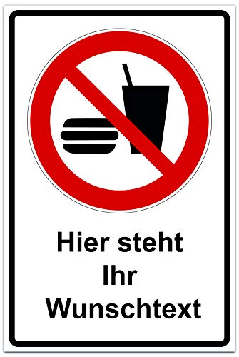 Personalinsierter Verbots Aufkleber P022 Essen und Trinken verboten | ASR A1.3 | DIN EN ISO 7010| Größe 10 x 15 cm