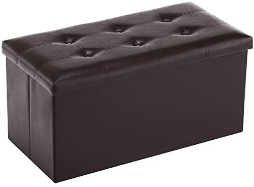YOUDESURE Klappbare Sitzbank mit Stauraum, Kunstleder-Fußstütze für Wohnzimmer, Ende der Bettbank mit gepolstertem Sitz, hält bis zu 350 Pfund, Braun