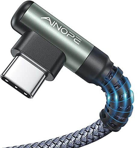 Ainope Lot de 2 câbles USB C 3,1 A à angle droit - Câble de charge rapide en nylon tressé durable - Compatible avec Galaxy S10, S9 Plus, S21, Note 10, 9, LG - Chargeur de type C (2 m)