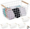 Relaxdays 5 Cestas Metálicas Rejilla Alambre con Asas Madera, Canasto Almacenaje Rectangular, 16x31x21cm, Blanco