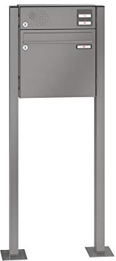 RENZ/Basic B/Freistehende Briefkastenanlage Standbriefkasten/RAL-Farbe 9007 Volumen 1/mit Fußplatten/Sprechsieb Oben/Dein-Briefkasten.de