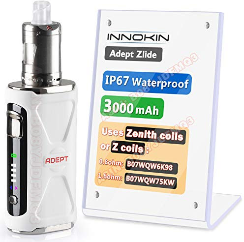 Innokin Adept Zlide Kit, 3000mAh E-Cigarette Vape 2ml Vapouriser Using Zenith Z-Coils, IP67 Waterproof, LED Display, MTL Smooth Vaping, Auto-Wattage-Selection, AMZ Edition, No Nicotine -White