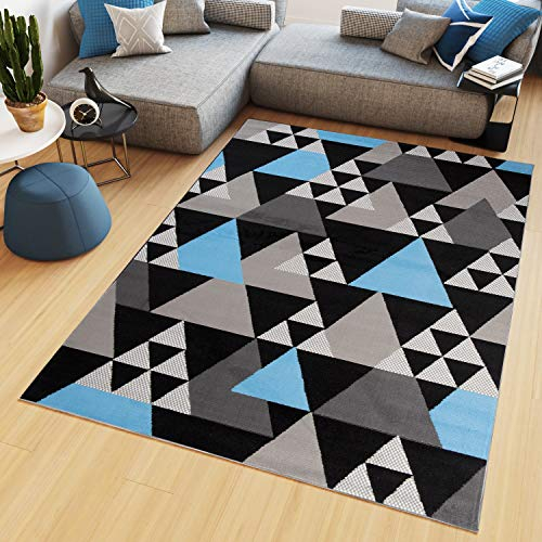 TAPISO Maya Kollektion Teppich Wohnzimmer Kurzflor Modern Dreiecke Meliert Design Schwarz Blau Grau Schlafzimmer Büro Küche ÖKOTEX 250 x 350 cm