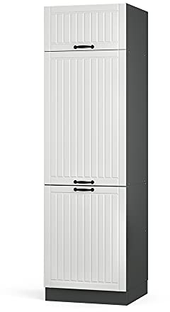 Vicco Kühlumbauschrank Fame-Line, Hochschrank für die Küche, Weiß Landhaus/Anthrazit, 60 cm