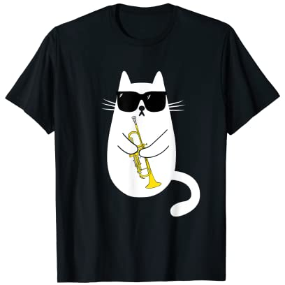 Lustige Katze mit Sonnenbrille Trompeter Trompete Musiker T-Shirt