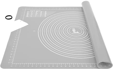 SUPER KITCHEN Groß rutschfeste Backunterlage mit Teigschneider Antihafte Backmatte Silikon 80 x 60cm Teigunterlage Ausrollmatte XL Silikonmatte Fondant Pizza Teigmatte, Epoxidharz Resin Matte (Grau)