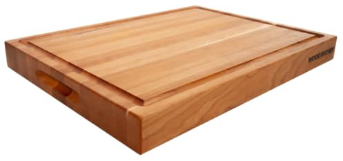 Mittelgroßes Schneidebrett aus Holz von American Cherry – ein wendbarer Metzgerblock mit Saftrille zum einfachen Schneiden von Fleisch und saftigem Gemüse – Kirsch-Schneidebrett – 40,6 x 30,5 x 3,8 cm