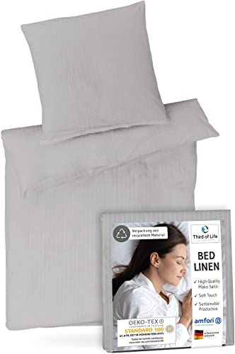 𝐏𝐑𝐄𝐌𝐈𝐔𝐌 Bettwäsche 135x200 - Luxus Set aus 100% Mako-Satin Baumwolle, Oekotex zertifiziert, Extra weich und designed in Germany, Bezug Bettdecke 135 x 200, Kissen 80x80 cm, 60 Grad waschbar