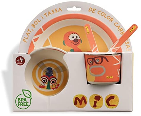 MAXIFIESTA - Set Vajilla Infantil del Mic, para Desayuno, Niños y Niñas, Pack de 5 Piezas (Plato, Taza, Cuchara, Tenedor, Cuenco)