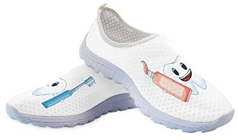 Dolyues Niedliche Cartoon-Krankenschwester Damen Sneaker – Boho-Zuckerschädel ethnischer Batikfärbung Schmetterling Hunde Damen Mesh Schuhe tägliche Spaziergänge, Zahnbürste Zahnarzt, 42.5 EU