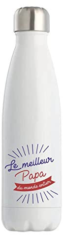 Gourde Isotherme Papa Le Meilleur du Monde entier | Bouteille Thermos 50 cl en acier inoxydable réutilisable écologique pour cadeau famille original et drôle