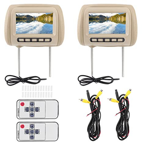 Kopfstützen-DVD-Player, 2 Bildschirme, 2 Stück, universell, 17,8 cm (7 Zoll), HD-Auto-Kopfstütze, Video-Player, LCD-Video-Player, Steuerung, MP5-Display, Braun